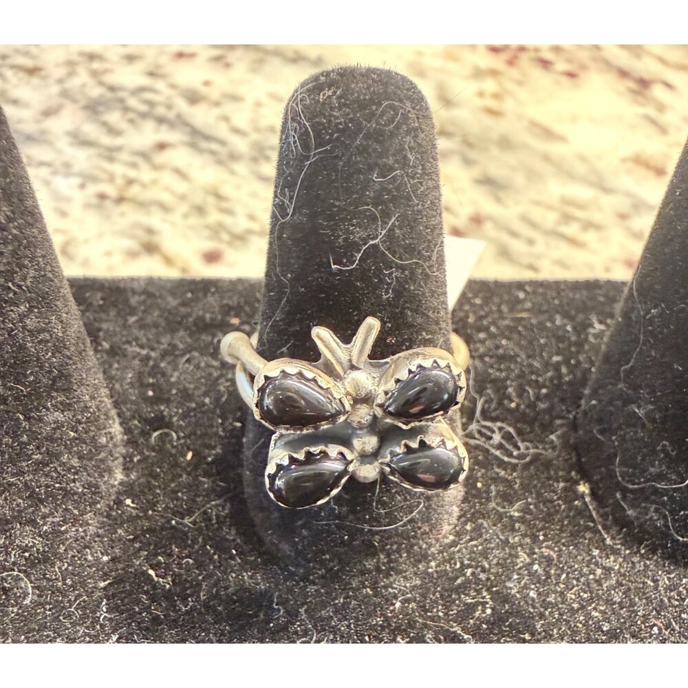 NWT Artisan Black Onyx Butterfly Ring 925 Sterling Silver Adjustable Solid back
